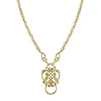 1928 Jewelry Gold Tone Heart Badge And Eyeglass Holder Pendant Necklace For Women 28