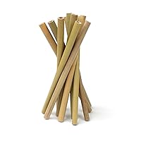 Natural Bamboo Straws biodegradable straws 10 Pcs 8 Inch Green Bamboo Straws Reusable Straight Bamboo Straw - Bulk Pack of Portable Straw for Travel - Cute and Sustainable (Green)