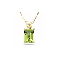 August Birthstone - Natural Emerald-Cut Peridot Scroll Solitaire Pendant in 14K Yellow Gold Available in 6x4mm - 12x10mm