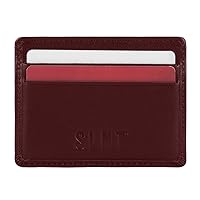 SLNT Napa Top Grain Leather RFID & NFC Signal Blocking Simple Card Wallet - Contains 4 Credit Card Slots and 1 Center Pocket - Clean, Sleek, Stylish Design - Slim and Lightweight Profile (Maroon)