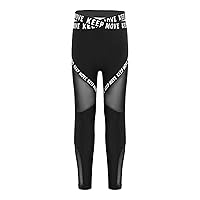 Kids Girls Athletics Leggings Skinny Gym Workout Yoga Pants Tights Letters Print Mesh High Waist Leggings