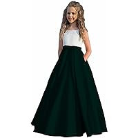 Girl's Satin Flower Girl Dress First Communion Dress Kids Wedding Ball Gowns Blackish Green