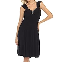 Sleeveless Slimming Missy Plus Size Midi A-Line Cocktail Dress with Rhinestones | Made in USA | Empire Waist