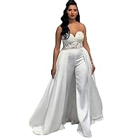 Lace Stain Wedding Jumpsuit with Removable Skirt 2020 Strapless Bride Wedding Gowns with Pant Suit