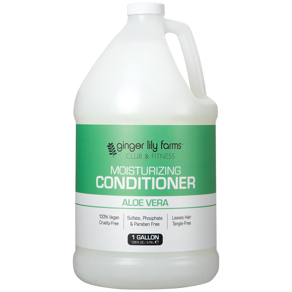 Ginger Lily Farms Club & Fitness Moisturizing Conditioner for Dry Hair, 100% Vegan & Cruelty-Free, Aloe Vera Scent, 1 Gallon (128 fl oz) Refill, white