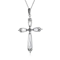 Religious Vintage Style Faith Hope Love CZ Accent Black Onyx Gemstone Created Blue Opal Cross Pendant Necklace For Women Teen .925 Sterling Silver October Birthstone