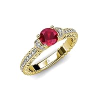 Ruby Natural Diamond 1 1/3 ctw Bubble Cable Women Engagement Ring 18K Gold