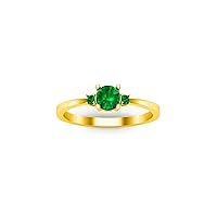 1.00 Ctw Round Cut Lab Created Green Emerald Engagement Three Stone Band Wedding Ring For Girls & Women's 14K Yellow Gold Plated