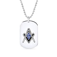 Personalized Engrave Black Blue Freemason Compass Large Masonic Dog Tag Pendant Necklace Men Silver Tone Stainless Steel