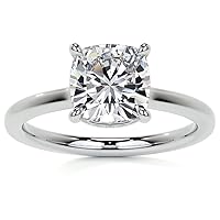 10K Solid White Gold Handmade Engagement Ring 1.00 CT Cushion Cut Moissanite Diamond Solitaire Wedding/Bridal Ring for Women/Her, Daily Wear Ring Gifts for Wife