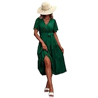 Chic Exclusive Women Maxi Dress V-Neck Short Sleeve Loose Women Bohemia Summer Beach Dress