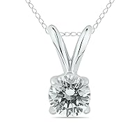 1/2 Carat (J-K Color, SI1-SI2 Clarity) AGS Certified Round Diamond Solitaire Pendant in 14K White Gold