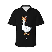 Goose Hats for Adult Goose Hawaiian Shirts Casual Summer Beach T Short-Sleeve Tops Button Down Shirts for Mens