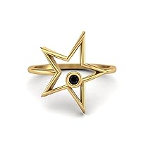 0.03 Ctw Round Black Spinel Open Star Ring Dainty Star 925 Sterling Silver Statement Ring