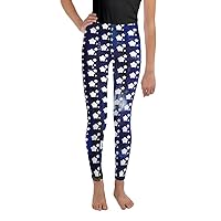 Youth Leggings - Multi-Colored Blue, Purple, White, Yellow Abstract Brushstroke Painted Design with Large White Stars