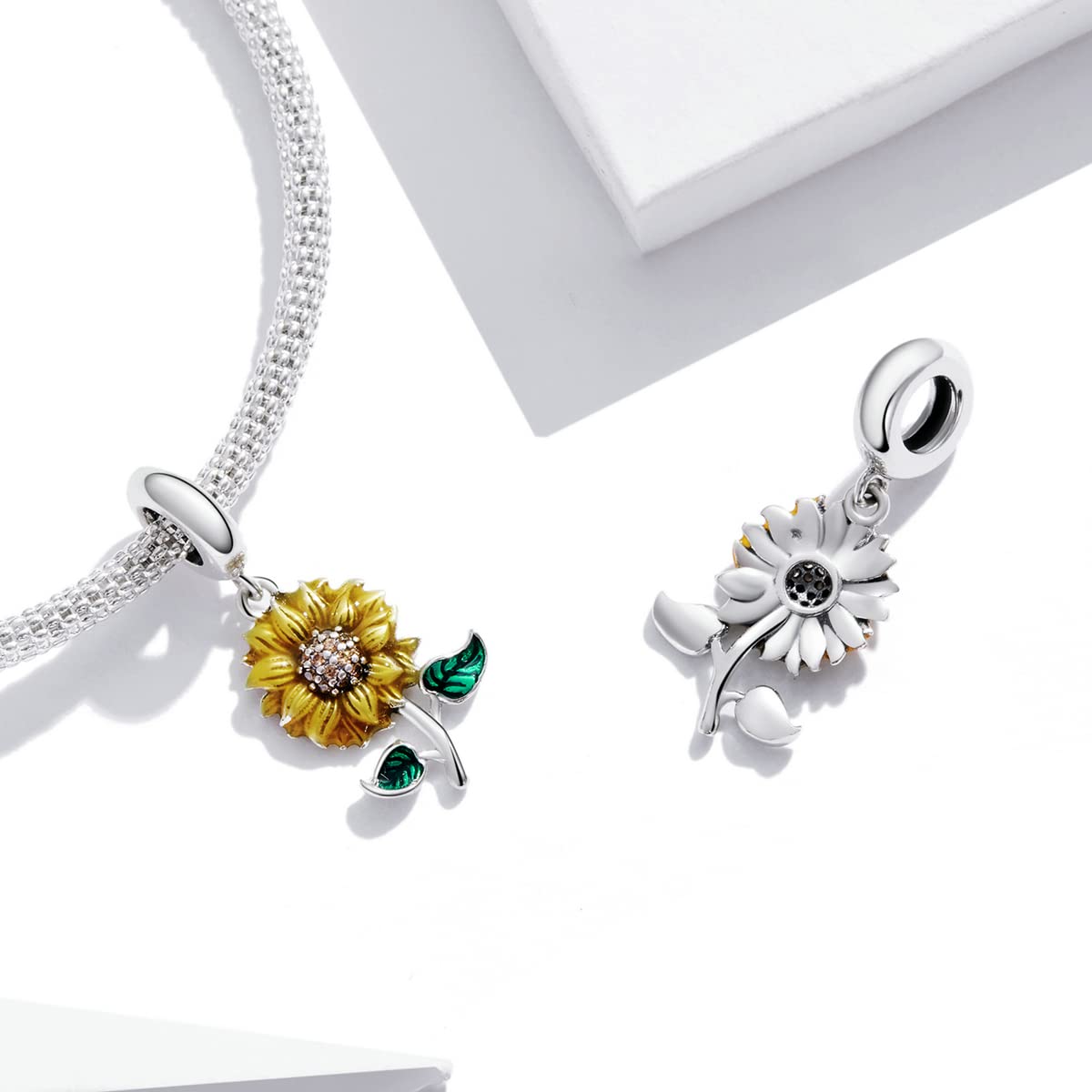 Sunflower Charms Sterling Silver Charms fit Pandora Charms Bracelet You are My Sunshine Charms Pendant Necklaces Jewelry Gifts for Women Girls Mom Wife