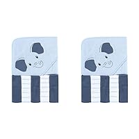 Hudson Baby Unisex Baby Hooded Towel and Five Washcloths, Blue Elephant, One Size (Pack of 2)