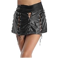 Womens Faux Leather Sexy Skirt Gothic Punk Hollow Out Lace-Up Clubwear Rock Festival Nightclub Miniskirt