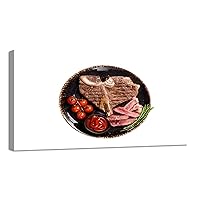 Wall Art Paintings Grilled porterhouse beef meat Steak cooked t bone plate tomato white Canvas Art Print wall Poster Artwork for living Room Bedroom Wall Decor and Home Decor 20 x 40inch x 1pcs