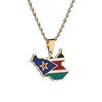 BR Gold Jewelry Stainless Steel The Republic of South Sudan Map Flag Pendant Necklace South Sudanese Map