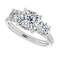 Mois 3 CT Cushion Cut Colorless Moissanite Engagement Rings Wedding/Bridal Ring, Diamond Ring, Anniversary Solitaire Halo Accented Promise Vintage Antique Gold Silver Ring Perfact for Gift