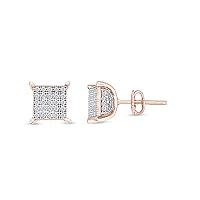 AFFY 1/4 Carat (Cttw) Round Cut Natural Diamond Square Miracle Setting Cluster Stud Men'S Earrings In 14K Gold Over Sterling Silver Jewelry (J-K Color, I2-I3 Clarity, 0.25 Cttw)