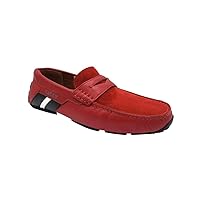 Bally Men's Red Piotre Leather/Suede with Black/White Web Logo Slip On Loafer Shoes
