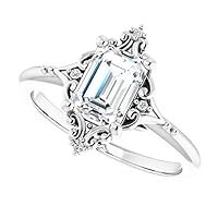 1 CT Emerald Cut Engagement Ring Moissanite VVS Colorless Wedding Ring for Women Her Bridal Gift Anniversary Promise Rings 925 Sterling Silver Halo Antique Vintage