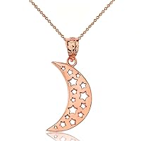 SOLID ROSE GOLD MOON CRESCENT AND STARS PENDANT NECKLACE - Gold Purity:: 10K, Pendant/Necklace Option: Pendant Only