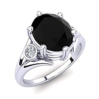 2.18 Ct Oval Cut Black & Sim Three Stone Engagement Ring Solid 14K White Gold Plated
