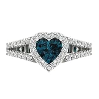 Clara Pucci 1.75ct Heart Cut Solitaire W/Accent Genuine Natural London Blue Topaz Wedding Promise Anniversary Bridal Ring 18K White Gold