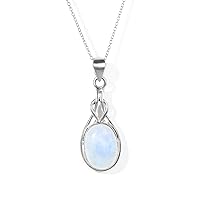 YoTreasure Rainbow Moonstone Blue Copper Turquoise Solid 925 Sterling Silver Chain Knot Pendant Jewelry for Women or Girls