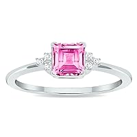 Women's Princess Cut Pink Topaz and Diamond Half Moon Ring in 10K White Gold