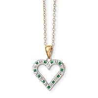 925 Sterling Silver Polished Spring Ring and Gold Plated Dia. and Emerald 18inch Love Heart Necklace Measures 17mm Wide Jewelry Gifts for Women