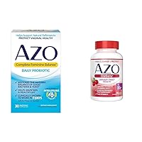 AZO Complete Feminine Balance Daily Probiotics for Women & Cranberry Urinary Tract Health Supplement, 1 Serving = 1 Glass of Cranberry Juice, Sugar Free Cranberry Pills, Non-GMO 100 Softgels