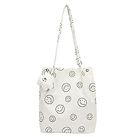 GVSAVY 1 Shoulder Bag, 1 Doll Pendant, Corduroy Bag, Cute Handbag, Shopping Bag with Smiley Face Pattern, Fashion Casual Shoulder Bag, Shopping Tote Bag, Suitable for Daily Life and Office