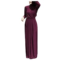 XJYIOEWT Plus Size Formal Dresses for Women Long Sleeve,Tie Women's Flowy Muslim Sleeve Abaya Kaftan Long Dress Maxi Dre