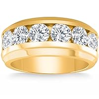 P3 POMPEII3 4Ct Diamond Men's Six Stone Anniversary Wedding Ring in 10k Yellow Gold