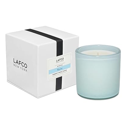 LAFCO New York Signature Candle, Marine - 15.5 oz - 90-Hour Burn Time - Reusable, Hand Blown Glass Vessel - Made in The USA