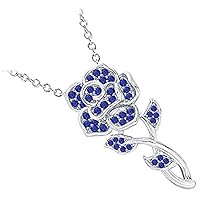 Created Round Cut Gemstones 925 Sterling Silver 14K White Gold Finish Diamond Beautiful Rose Flower Pendant Necklace for Women's & Girl's