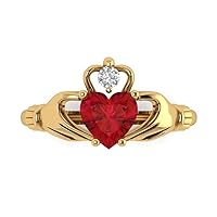 1.5ct Heart Cut Irish Celtic Claddagh Genuine Simulated Ruby Proposal Wedding Anniversary Bridal Ring 18K Yellow Gold