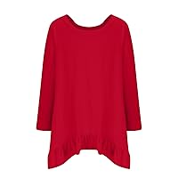 Ruffle Hem Crewneck Tunic Tops Women 3/4 Roll-Up Sleeve Oversized Casual Shirts 2024 Summer Loose Fit Flowy Blouses