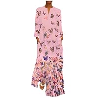 Spring Dresses for Women 2024 Trendy Maxi, Vintage Bohe Dress Dress Print Women Sleeve Point O-Neck Long Maxi