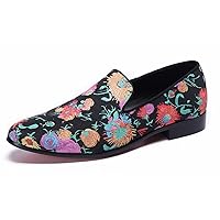 Mens Casual Flats Slip On Ultra-Lightweight Classic Tuxedo Floral Print Walking Travel Leisure Comfortable Driving Loafers