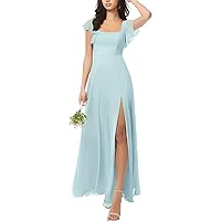 Elegant Bridesmaid Dresses for Women A Line Short Sleeves Prom Gowns Mermaid Long Evening Dresses with Slit