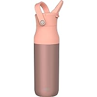 Zak Designs Harmony Water Bottle for Travel or At Home, 32oz Recycled Stainless Steel is Leak-Proof When Closed and Vacuum Insulated with Straw Lid and Carry Handle (Coral Pink)