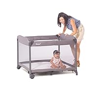 Room² Large Portable Playpen for Babies and Toddlers with Nearly 10 sq ft of Space, Large Mesh Windows for 360 View, and Waterproof Mattress Sheet - Folds Easily when Not in Use (Charcoal)
