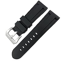 Butterfly Clasp Rubber Watchband 24mm 26mm for Panerai LUMINOR Submersible Colorful Silicone Sport Watch Strap (Color : Black sivler 1, Size : Black Black Clasp)