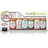 Healing Solutions - Family Health Essential Oils Set (6x10ml) Pure, for Aromatherapy Relaxing (Protective Blend, Head Ease and More)
