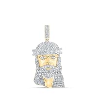 Saris and Things Men's Solid 10kt Yellow Gold Round Diamond Jesus Face Charm Pendant 2 Cttw